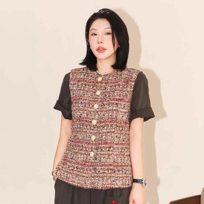 PENNYPENG 莓果方糖 复古气质小香风羊毛提花圆领无袖马甲,女装/女士精品,短外套,淘宝优惠券,粉丝福利购,淘宝优惠卷