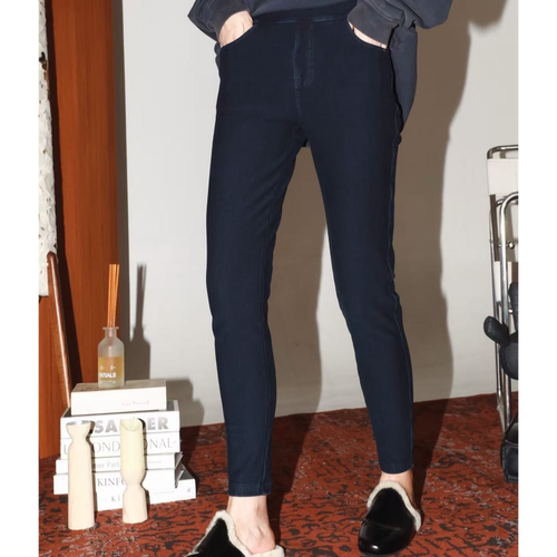 百搭直筒加绒弹力针织牛仔裤