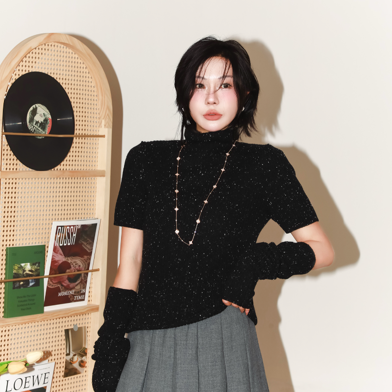 羊绒彩点高级感可拆卸袖套打底衫