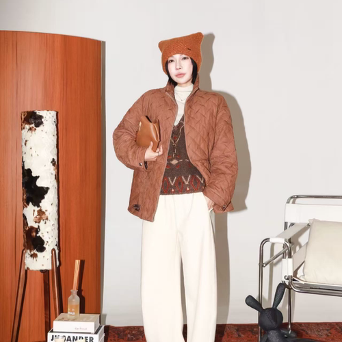 菱形宽松简约纯色休闲牛皮革外套