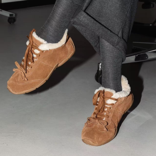复古加绒保暖系带棕色勃肯鞋