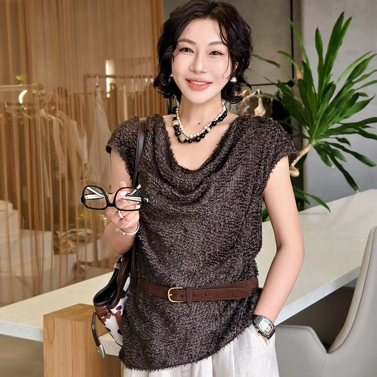 双色设计感T恤剪花气质触感治愈