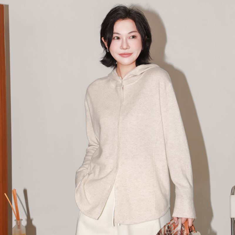 百搭极简风连帽100%棉羊毛开衫