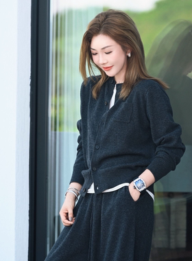 针织开衫抽绳腰收脚休闲裤套装女