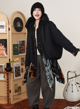 【90%鹅绒】PENNYPENG暴风雨宽松防水短款连帽蝙蝠袖羽绒服外套