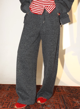 PENNYPENG雪花酥秋冬新款百搭松紧腰抽绳针织加绒羊毛宽松弯刀裤