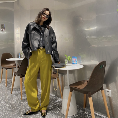 高腰垂感牙签褶休闲西裤