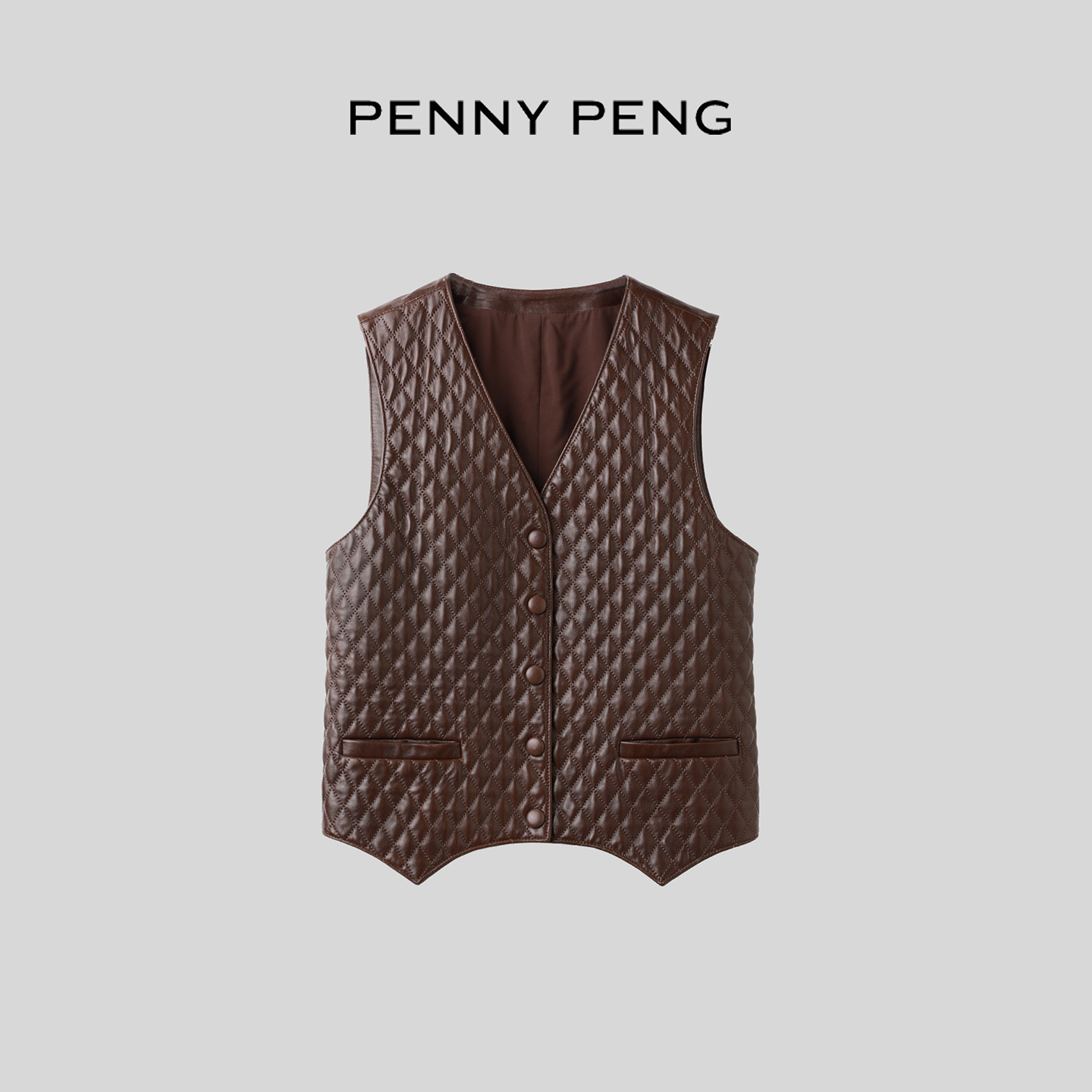 老钱风菱格V领百搭保暖羊皮马甲