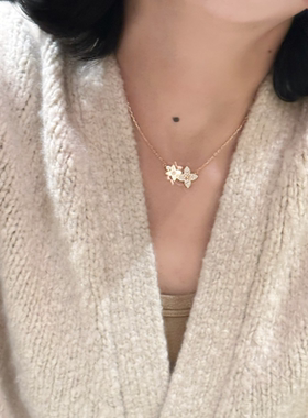 玫瑰金双子星半钻锁骨链女士