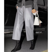 头层羊皮 PENNYPENG高级灰黑标系列时髦智性极简松紧腰羊皮裤