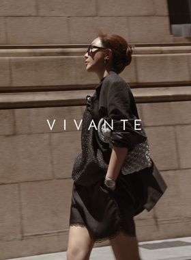 VIVANTE 优雅女人 黑色松紧腰丝毛蕾丝边短裤 DF04137