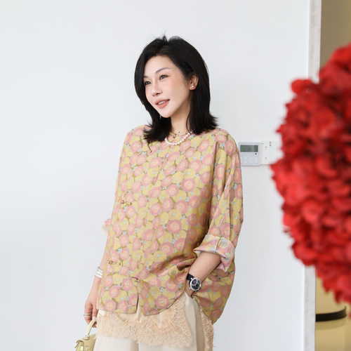 宋锦复古提花斜襟新中式真丝外套