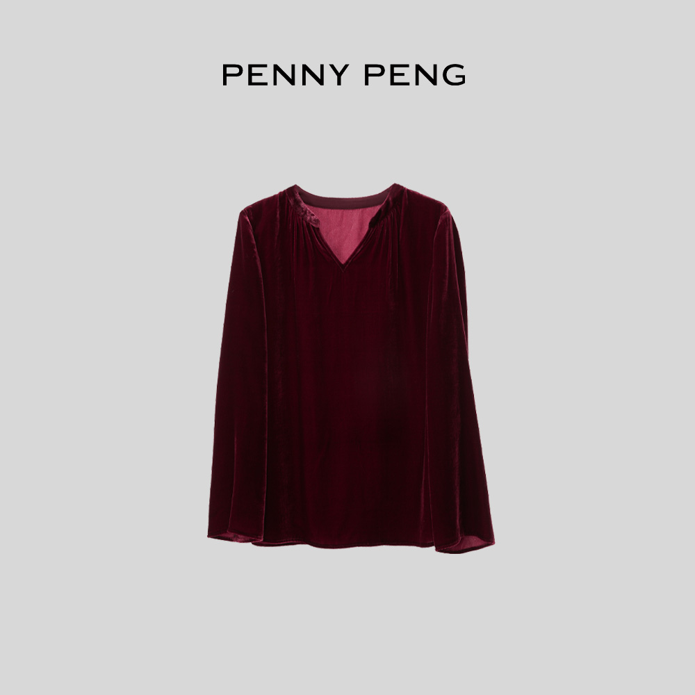 罗曼尼2.0红色气质丝绒上衣