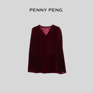 DG01209 新年红100真丝底布气质丝绒上衣 PENNYPENG 罗曼尼2.0