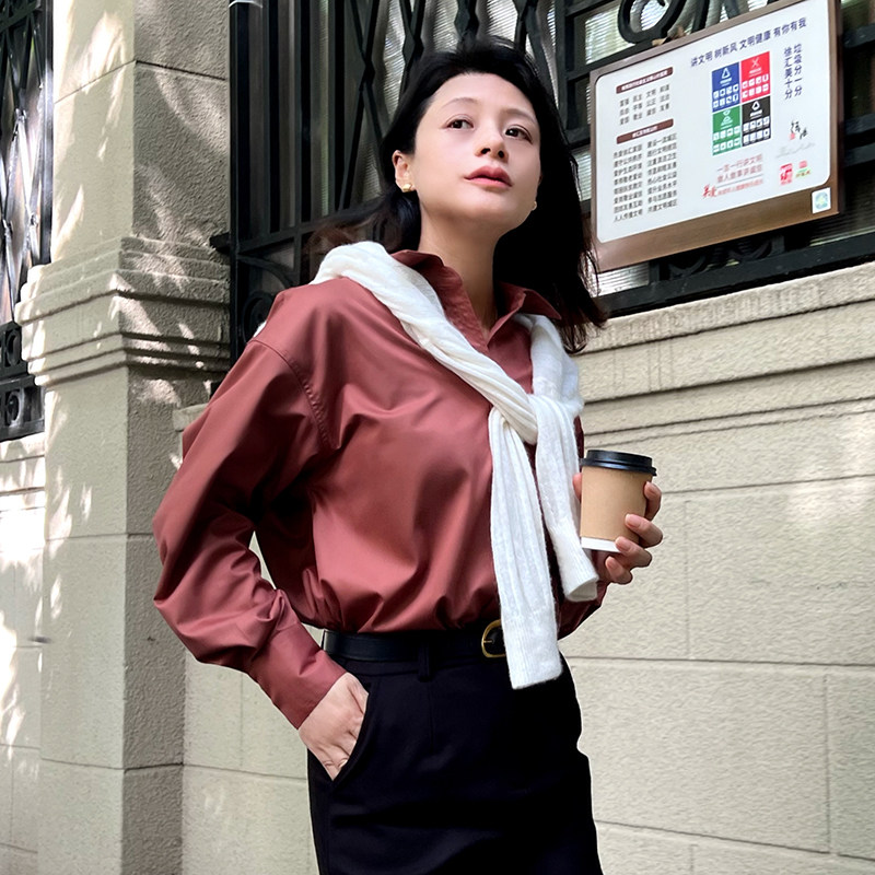 Udress枫叶红色衬衫女秋冬纯棉长袖衬衣宽松上衣百搭韩范通勤抗皱