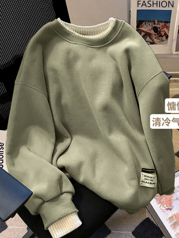Women's new 2025 spring and autumn style, thin, loose, casual, pullover, long-sleeve top with a round neck, designed to look like two pieces, suitable for autumn and winter