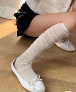 过膝袜静版 袜子女洋气网红款 坑条堆堆袜口透肉慵懒风 新款 2025春季