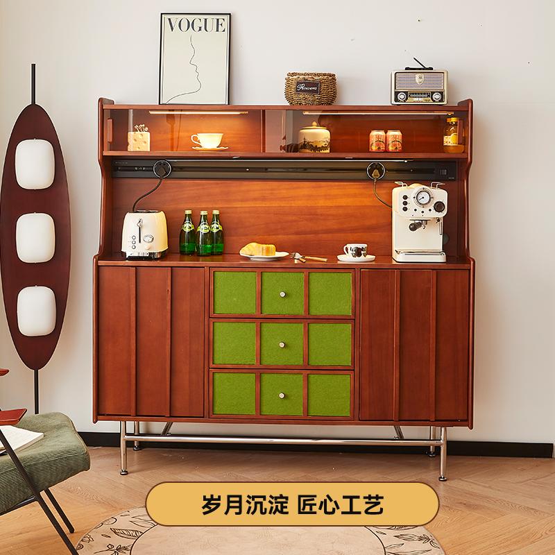 中古实木餐边柜复古靠墙一体储物柜客厅多功能收纳柜法式酒水柜