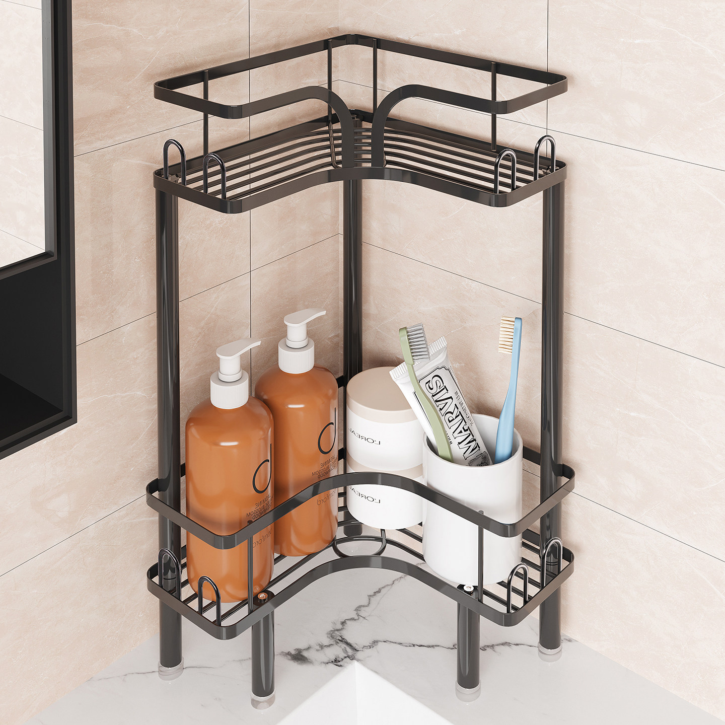 浴室落地转角收纳层架子多层化妆室洗漱台沐浴露置物架浴室三角架