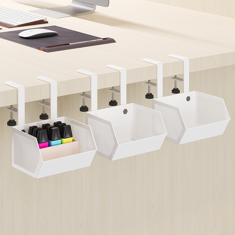 办公室桌下收纳置物架工位神器书桌旁悬挂式挂篮筐桌底桌边免打孔