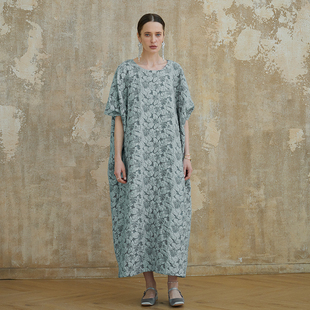 浮雕Y52宽松高级慵懒显瘦气质超长袍子文艺复古连衣裙 极简风欧式