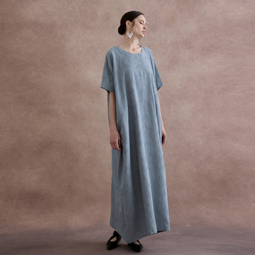 舞花肉Y116佛系立体提花纯棉宽松显瘦气质超长袍子文艺复古连衣裙