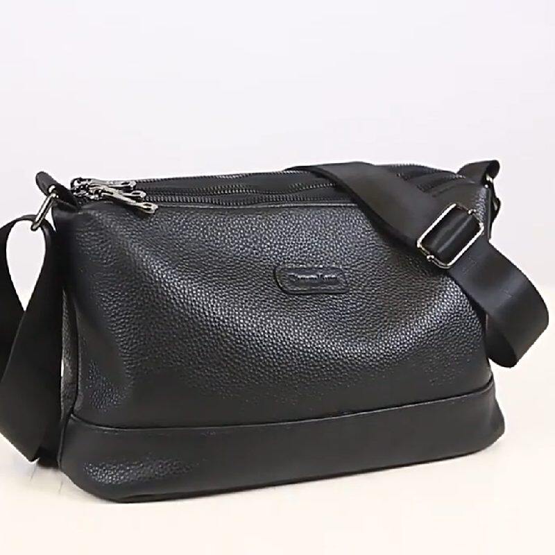 2026软牛皮真皮横款方形三层拉链男式单肩斜挎9.7寸平板伞票据包