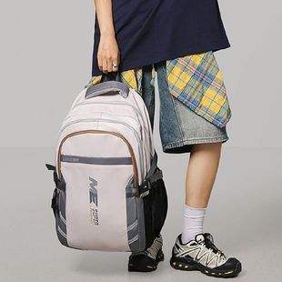 2025高颜值水杯位字母条纹图案撞色校园男女双肩背初中学生书包潮