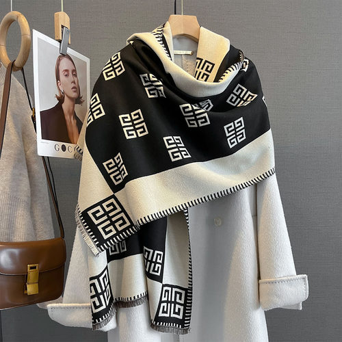 韩版几何双面仿羊绒围巾