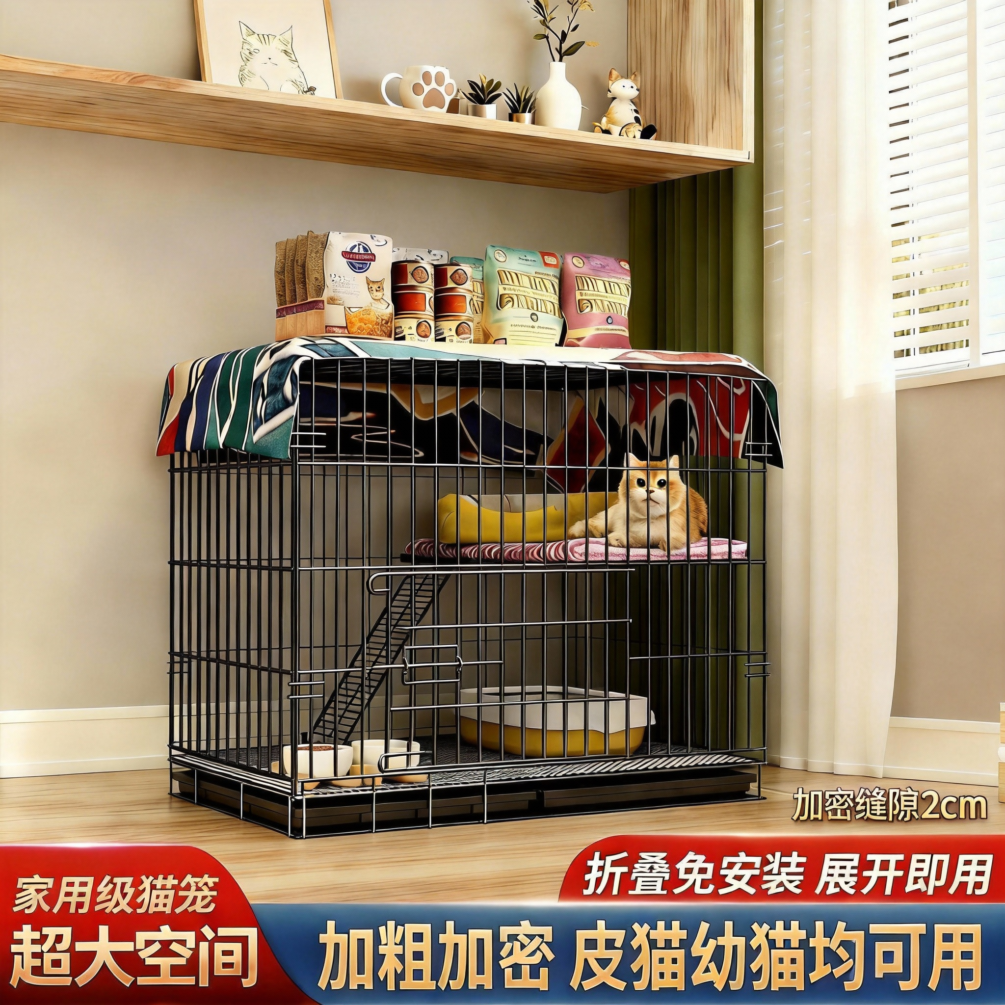 新型小猫笼子家用室内超大自由空间双层带厕所猫咪窝猫舍猫别墅屋