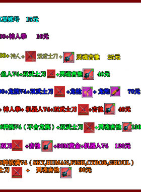 Roblox Bloxfruits V4种族罗布乐思双武士刀神人拳红果 满级账号