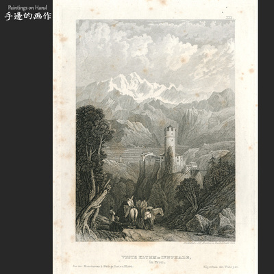 欧洲19世纪原版雕刻版画艺术老物/PAYNE'S UNIVERSUM/雪山与城堡