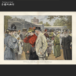 德国1895年古董超大幅木刻+彩色石印版画/MODERNE KUNST/品泉盛会