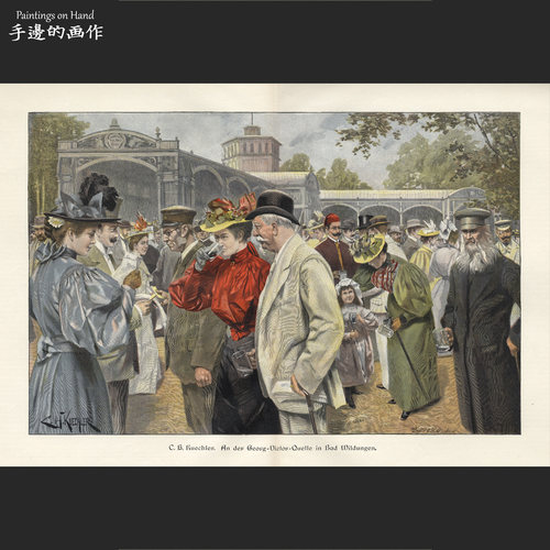 德国1895年古董超大幅木刻+彩色石印版画/MODERNE KUNST/品泉盛会