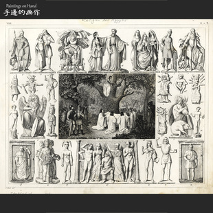 G.Heck百科 画收藏 希腊神话历史A.a.2 画钢版 美国1849年古董铜版