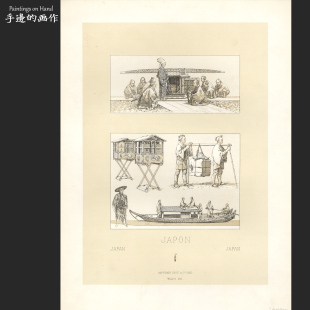 法国1888年古董平印+套色石印版画博物历史图鉴装饰画/日本人民俗
