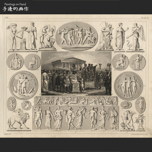 罗马神像 美国1849年古董铜版 G.Heck百科 画收藏 传说历史 画钢版