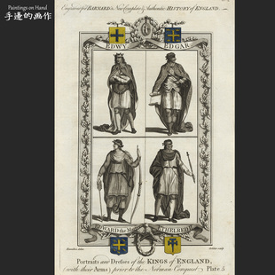 英国1780年古董雕刻凹版铜版画Antique装饰/巴纳德历史/著名君王