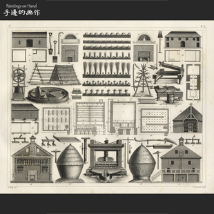 钢版 农具 画收藏 Heck百科 农业粮仓F.1 Georg 美国1851年古董雕版