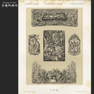 奥地利1900年古董复古木刻+套色石印版画/寓言和标志/行业 纹饰