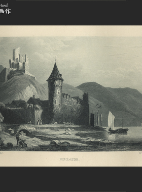 德国1890年古董雕版蚀刻Antique钢版画/如画的莱茵河/DIE KATZE.