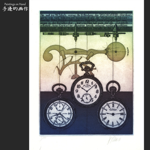 德国1989年原版原创 套色金属蚀刻 铜版画/限量 时间 时钟 怀表