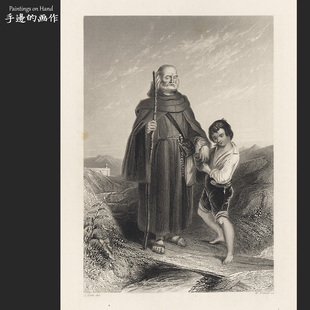 德国19世纪原版雕刻版画艺术老物件/PAYNE'S UNIVERSUM/盲人隐士