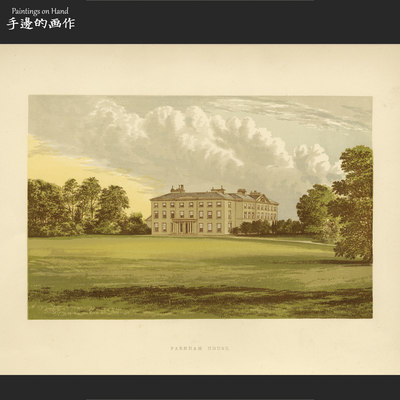 英国1882年原版彩色石印版画高品质老物件/城堡建筑/法纳姆庄园