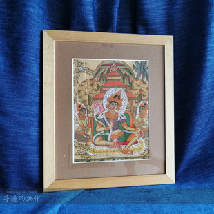 纯手绘原裱实木画框 画家原作挂画 绢本异域风情 东南亚神话 纹饰