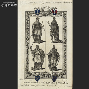 英国1780年古董雕刻凹版铜版画Antique装饰/巴纳德历史/历代君王
