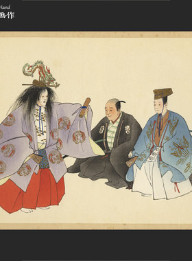 日本古董早期浮世绘木刻版画日式料理歌舞收藏品艺术/能楽図絵#3