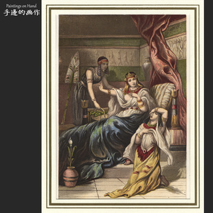 英国1860年代古董手工上色石印版画艺术装饰/莎士比亚 Cleopatra