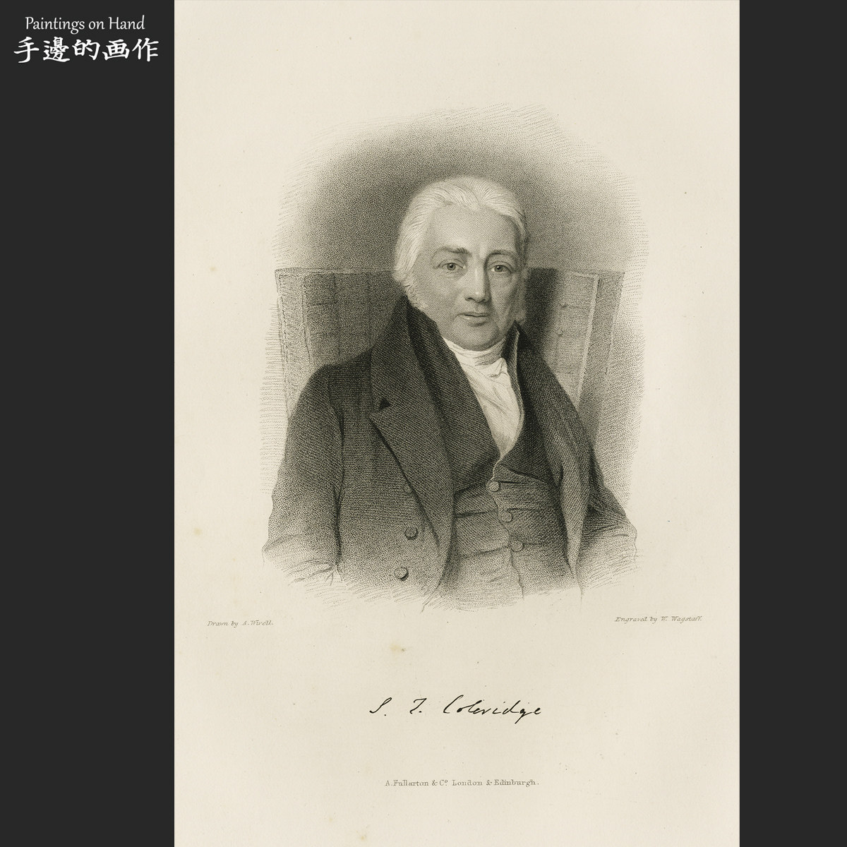 欧洲英国1840年古董原版点线雕凹版铜版画装饰画/诗人/人物肖像