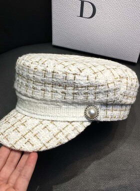 八角帽女平顶鸭舌帽报童帽夏季韩版百搭秋冬贝雷帽白色名媛风时尚